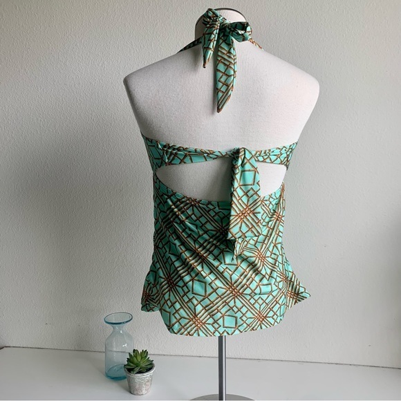 Antonio Melani Tankini Swimsuit top, sea foam green with gold lattice pattern. M - Picture 9 of 10
